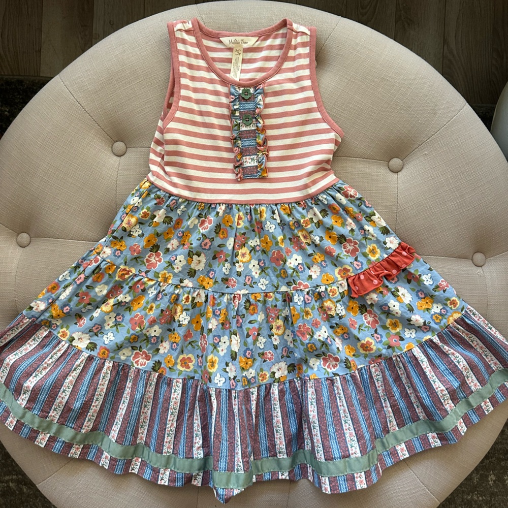 Matilda Jane Heart to Heart World of Wonder Mixed Print Tiered Dress Size 6